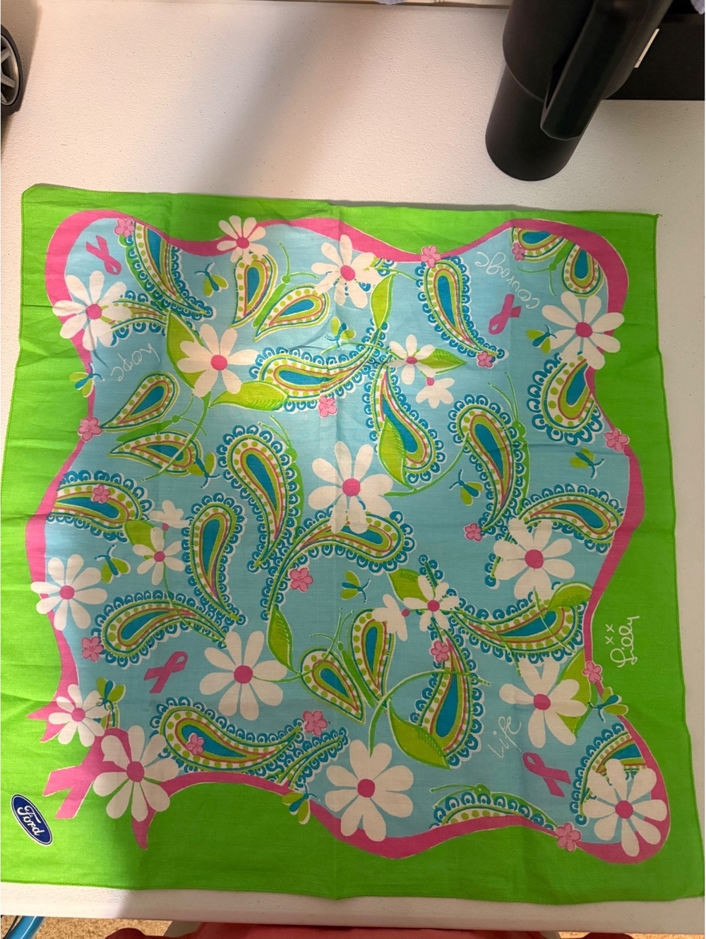 Lilly Scarf with Pink Ribbon and Ford Logo